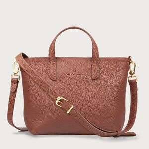 Genuine Leather Crossbody Handbag Tote Satchel Purse - Cognac  Brown Color